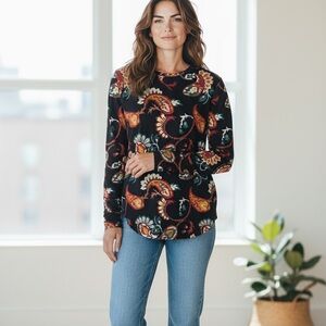 Chicos Touch of Cool Floral Paisley Long Sleeve Top Large Chico’s 2